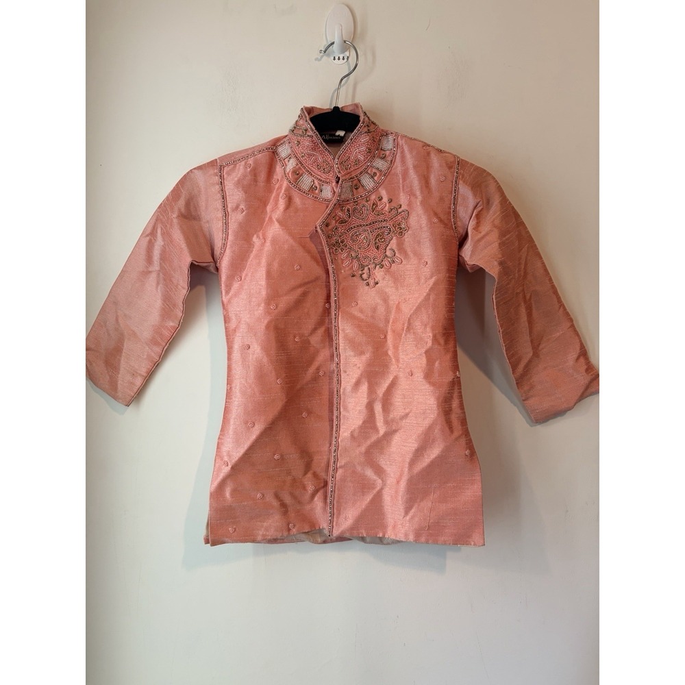 AJ Dezines Girls 4 Pink Beaded Kurta Top Indian Wedding Embroidered Silk